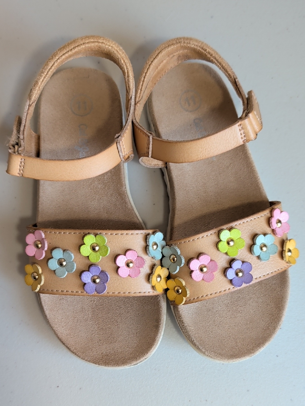 Cat & Jack Tan Floral Strap Sandals - Multicolor Flower Accents